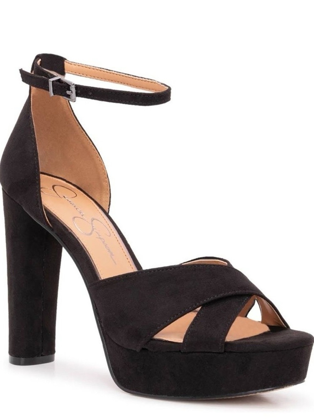 Jessica Simpson Black Suede Platform Ankle-Strap Heels